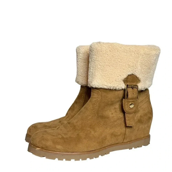 NWOB Tommy Hilfiger | Soffia2 Booties Suede Faux Fur Hidden Wedges - Picture 3 of 10